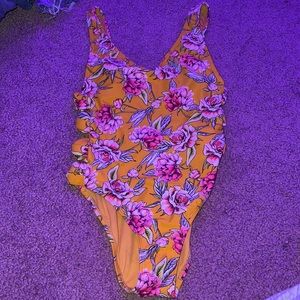 orange/ yellow floral one peice swimsuit, brand xhilaration size small
